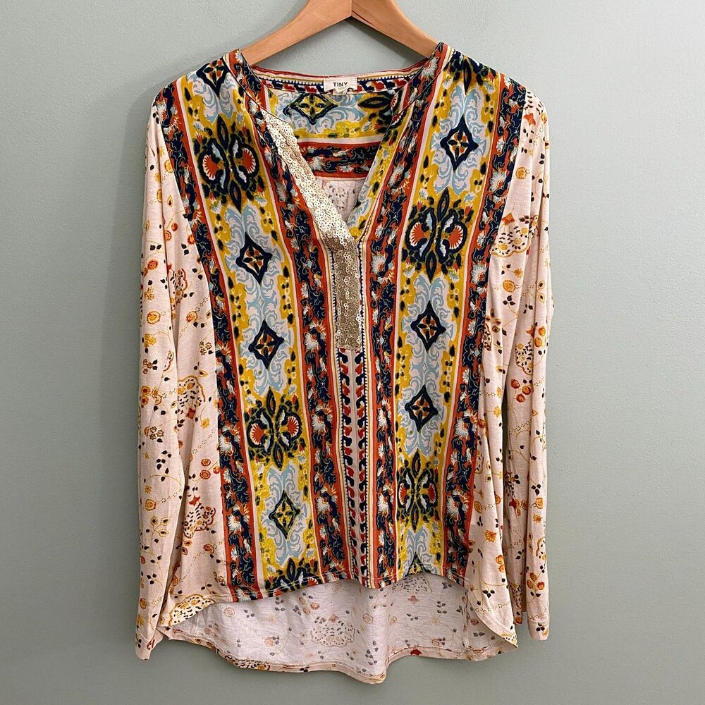 Anthropologie Tiny Devas Popover Top Sequin Roll Tab Sleeves Womens Medium Boho